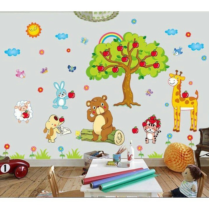 Decal dán tường vườn thú cây táo XL8205