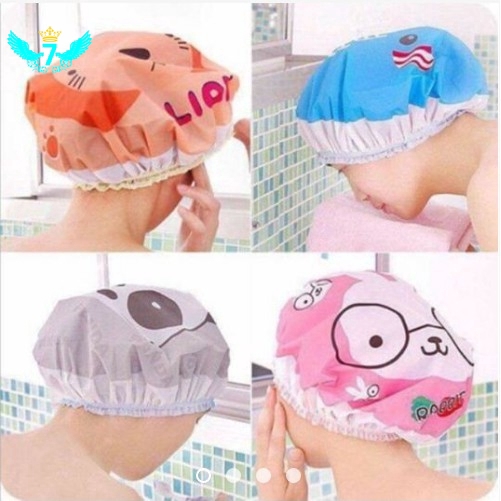 Mũ trùm tóc chống nước bằng pvc họa tiết hoạt hình nhiều màu tiện lợi cho nữ