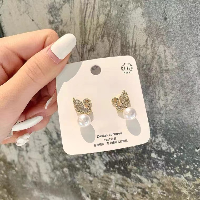 Khuyên Tai Bạc S925 Hình Thiên Nga Đính Ngọc Trai Cao Cấp Thời Trang Mới Cho Nữ