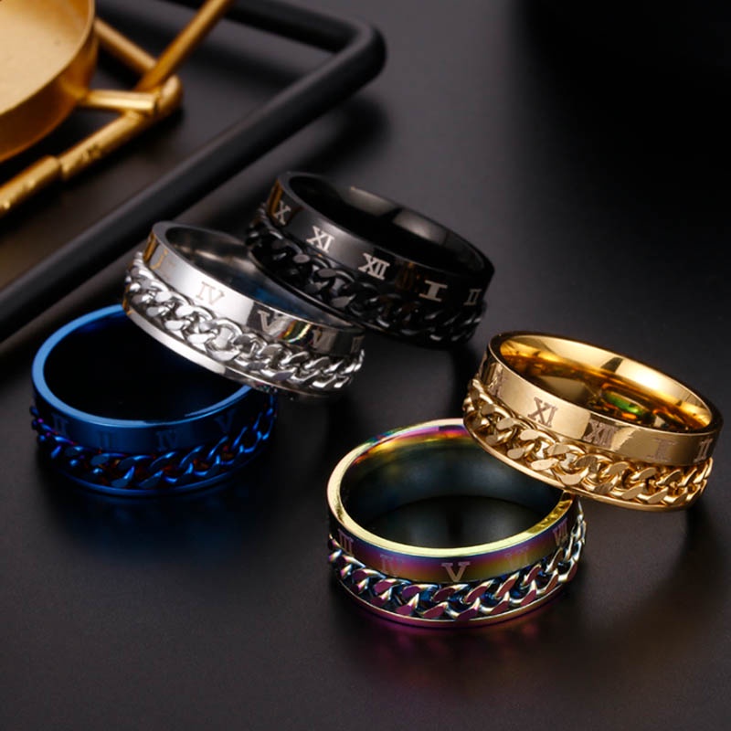 Nhẫn Nam Chữ Số La Mã Bằng Thép Không Gỉ đẹp titan 8mm Dành Cho size 6 - 12