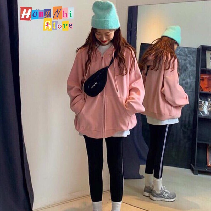 Áo Khoác Hoodie Zip Trơn Oversize Ulzzang Unisex Hoodie Dây Kéo Màu Hồng Dáng Rộng - MM