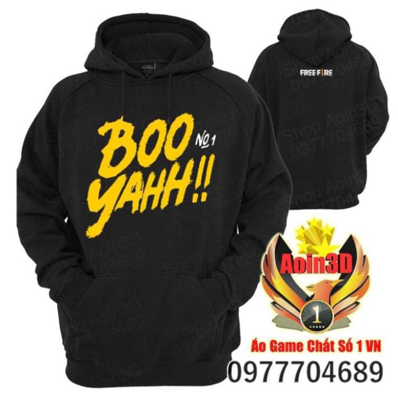 NEW -  SALE- Áo Free Fire BOOYAHH - Hoodie Đen Shop Aoin3D Tặng kèm Mũ FF  / SP limited  / sp bán chạy