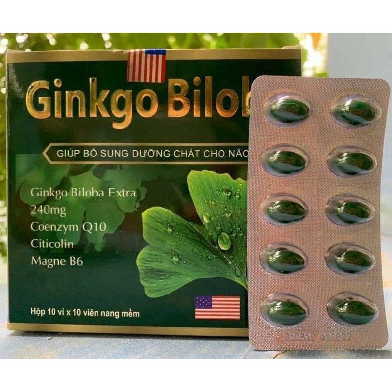 Hoạt huyết dưỡng não GINKGO BILOBA 240mg xanh nhạt , Ginkgo citicolin Coenzym Q10 bổ não ,giảm đau đầu