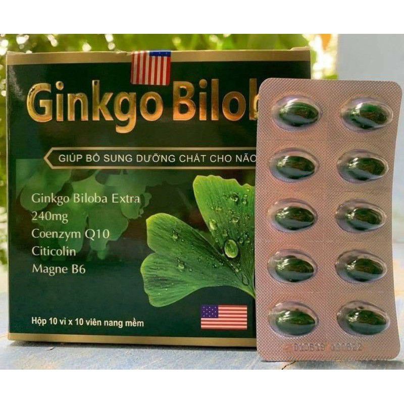 Hoạt huyết dưỡng não GINKGO BILOBA 240mg xanh nhạt , Ginkgo citicolin Coenzym Q10 bổ não ,giảm đau đầu (Hộp 100 viên)