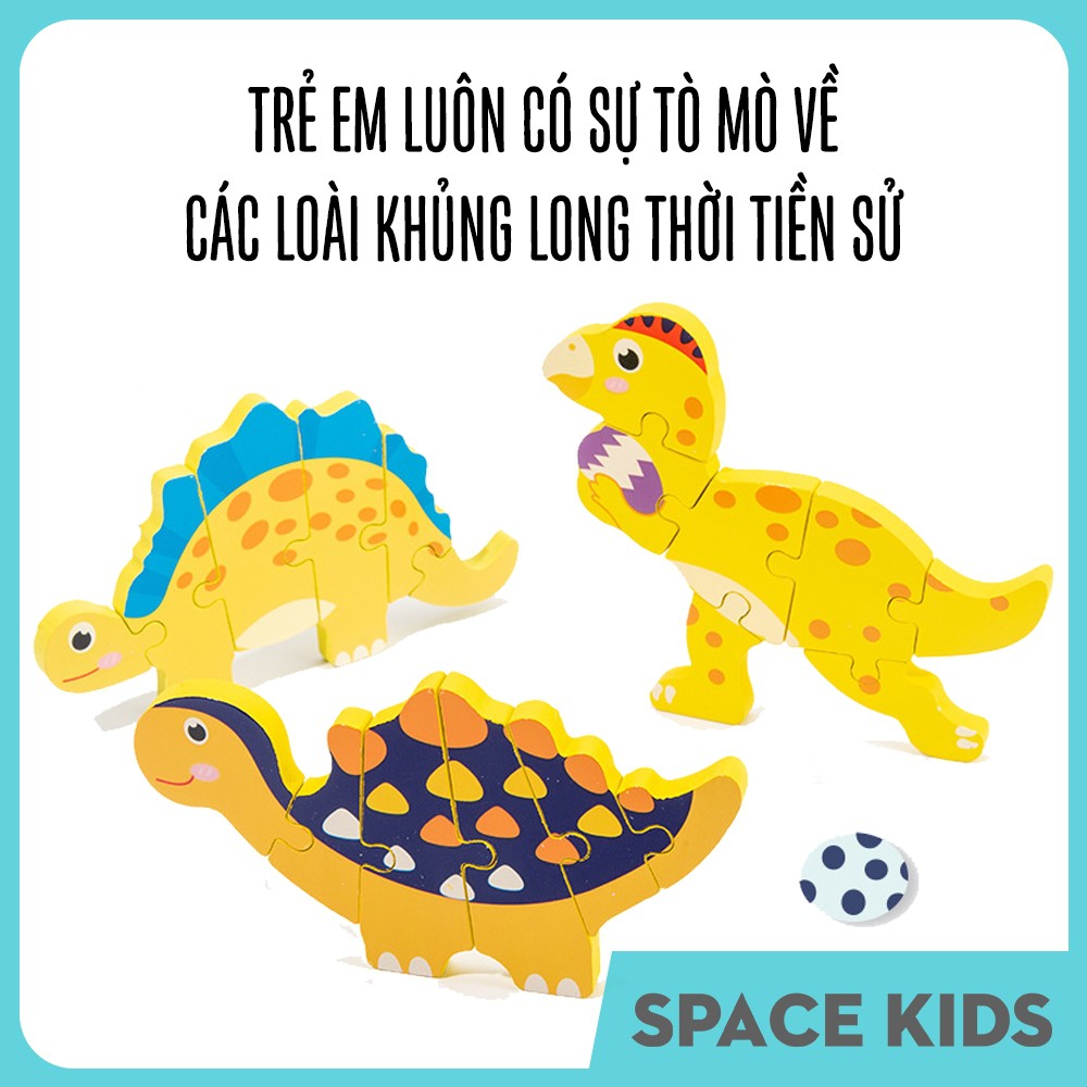 ♥ Đồ chơi trí tuệ 1 bảng gỗ ghép hình 3d khủng long cho bé vừa học vừa chơi SK06 Space Kids ♥