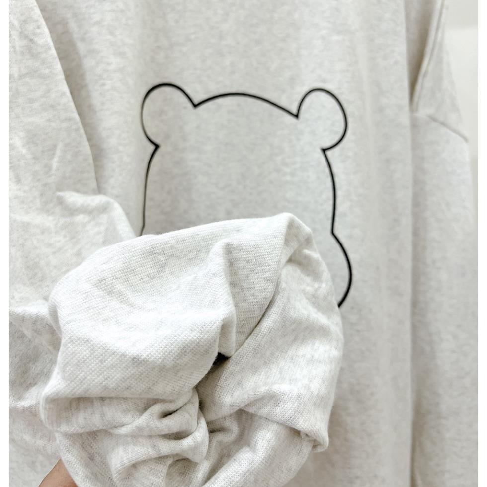 Sét áo sweater cổ tròn from rộng unisex  phối quần sooc hình Gấu màu Xám Ghi cực Kutee Vati