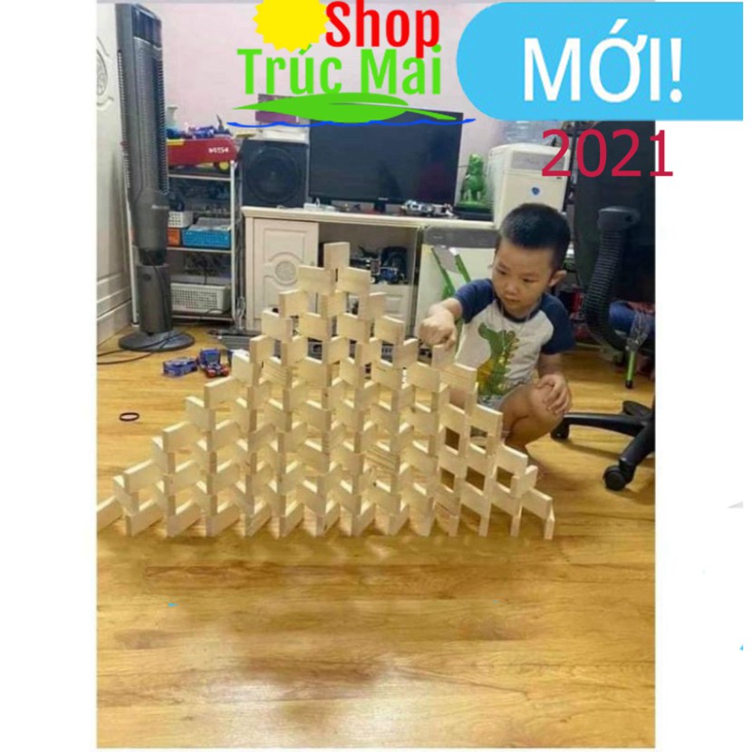 Bộ 54 thanh rút gỗ xếp hình đồ chơi Domino Montessori lắp ráp