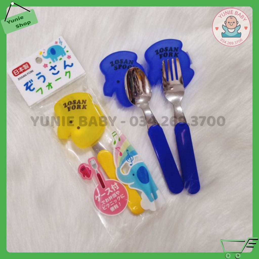 Muỗng , nĩa  inox kèm hộp đựng cho bé Nhật Bản Echo Zosan