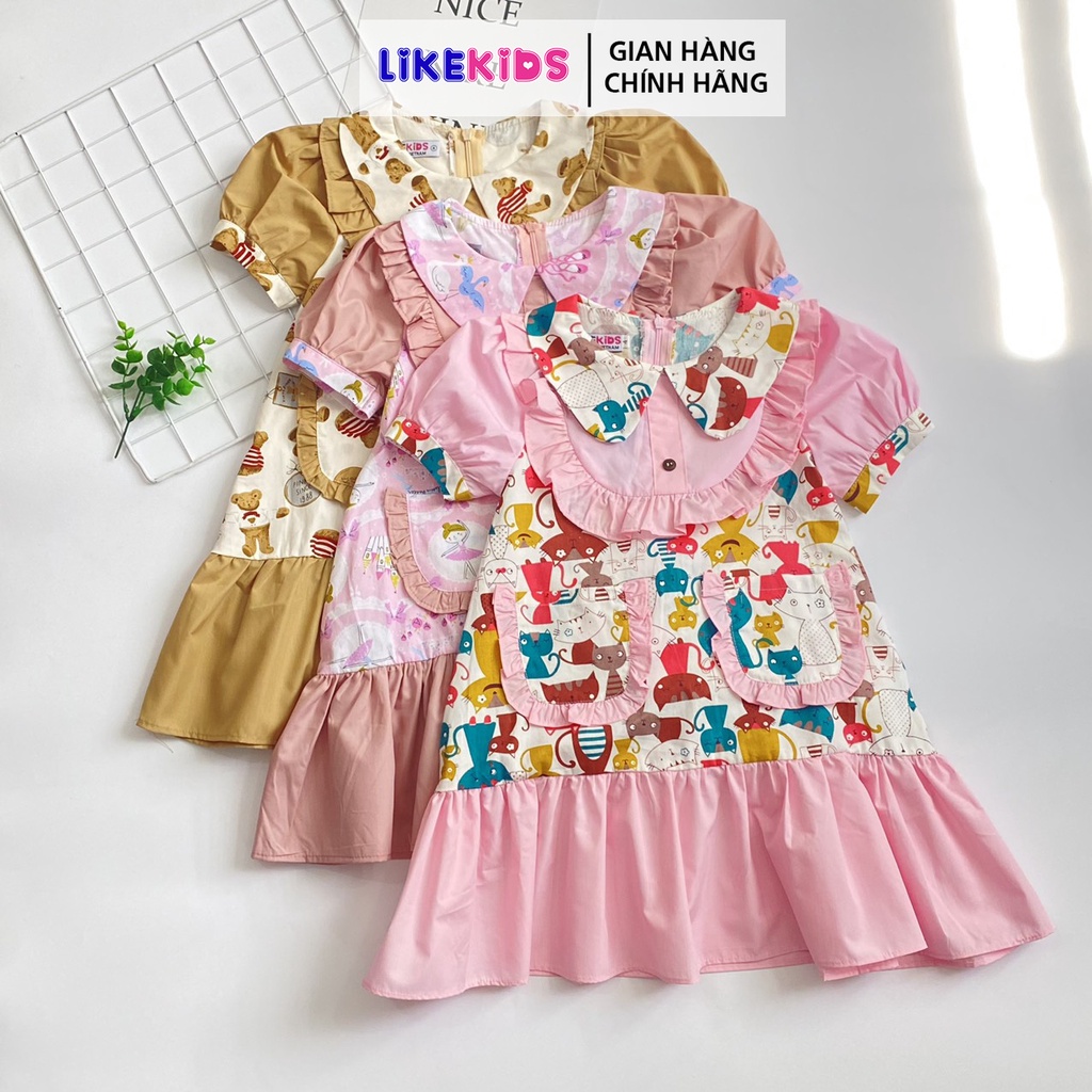 Đầm công chúa cho bé gái LIKEKIDS cổ bèo nhiều màu đáng yêu - T7