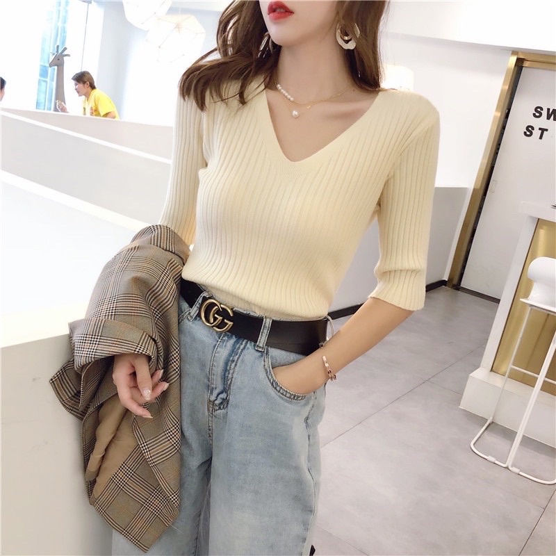 Áo thun nữ tay lỡ cổ chữ V cao cấp