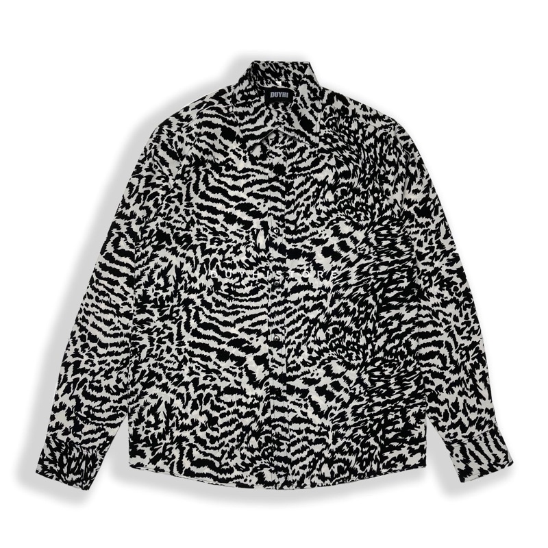 Áo sơ mi dài tay Vằn Trắng / Áo sơ mi hoạ tiết unisex nam nữ form rộng / Ảnh thật