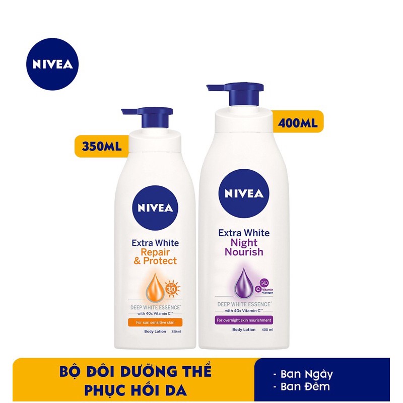 Combo 2 chai dưỡng thể NIVEA ngày 350ml và đêm 400ml ( chính hãng)