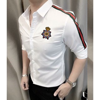 Áo sơ mi nam phối viền tay thêu logo cao cấp 3