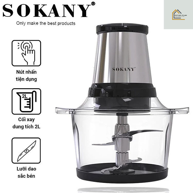 Máy xay thịt _máy xay đa năng Sokany 7004A cối thủy tinh siêu chắc chắn công suất lớn 800W Hàng chính hãng BH 12 tháng