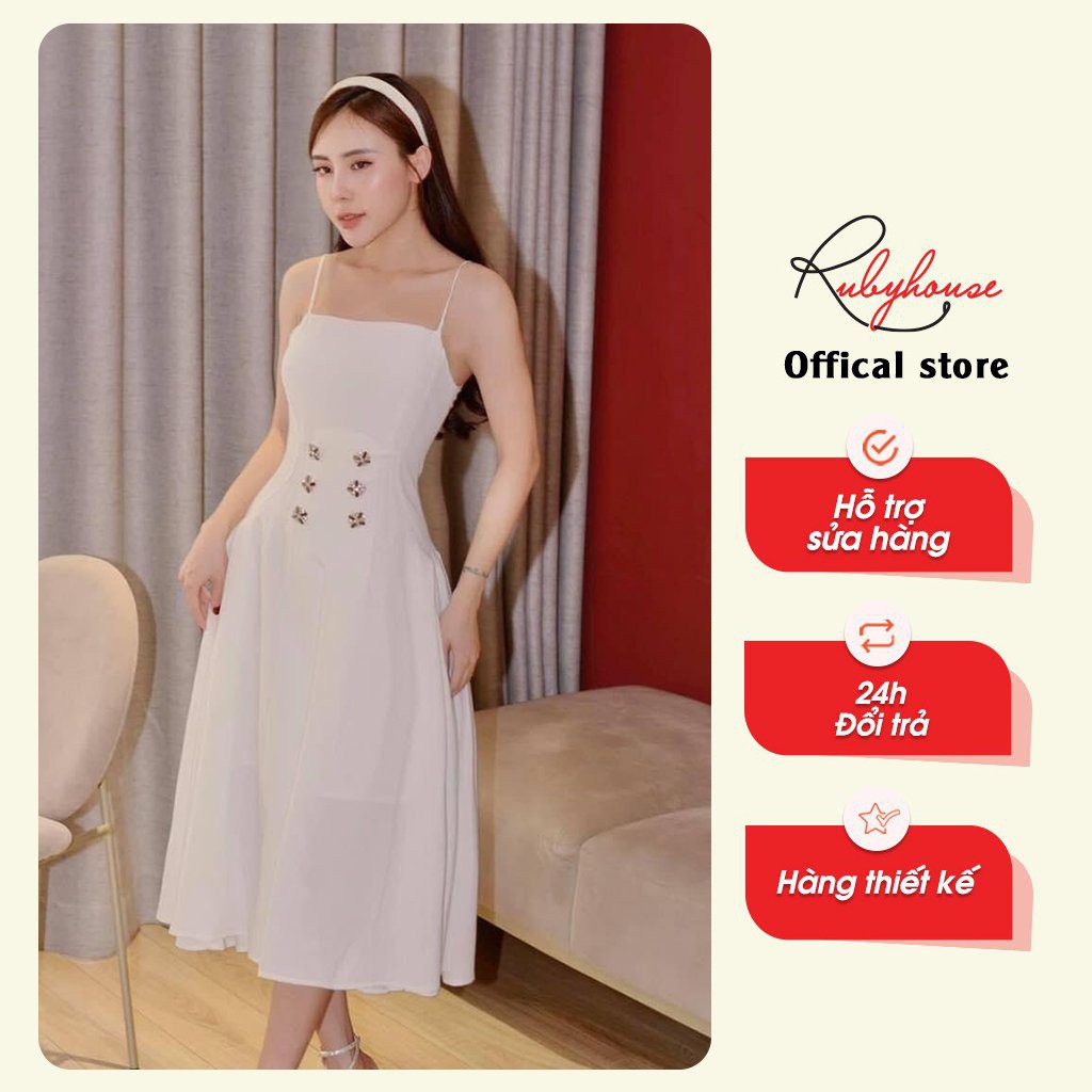 Váy Đầm Dáng Xòe RUBY HOUSE - Thiết Kế 2 Dây Cùng 6 Khuy Đá, Form Ôm Eo Tinh Tế, Thanh Lịch 3014