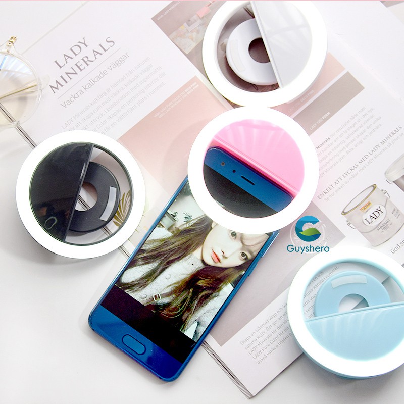 Guyshero Vòng đèn LED trợ sáng hỗ trợ chụp ảnh selfie điều chỉnh độ sáng được gắn điện thoại tiện lợi