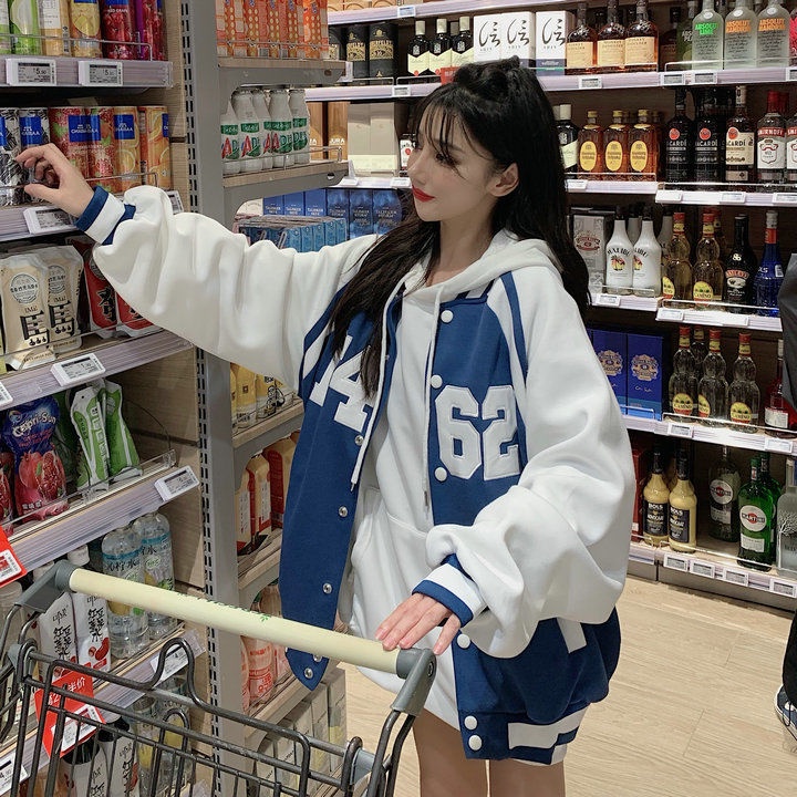 Áo Khoác Bóng Chày Dáng Rộng Phong Cách harajuku Nhật Bản Chất Lượng Cao