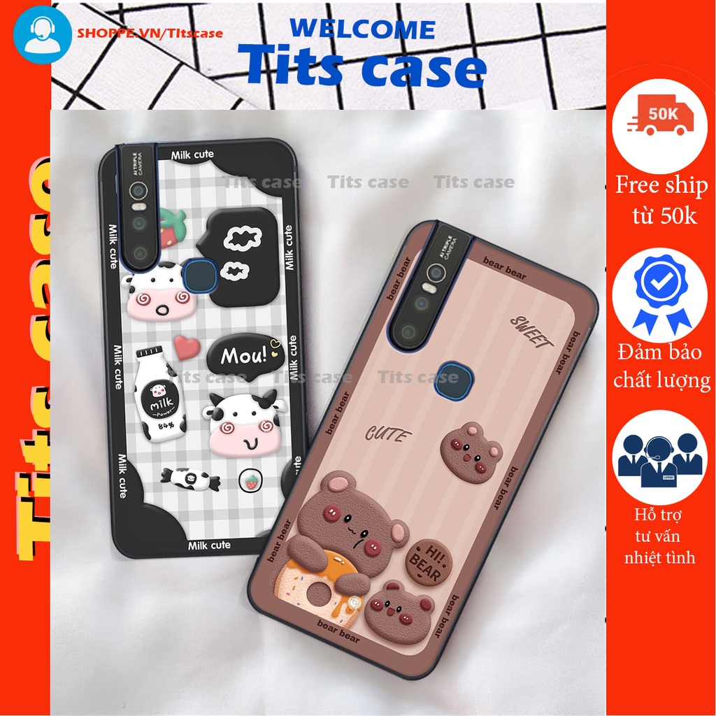 Ốp lưng Vivo V15 in hình bò sữa, gấu be@r, cute cực  ĐỈNH -  cực CHẤT-  cực COOL