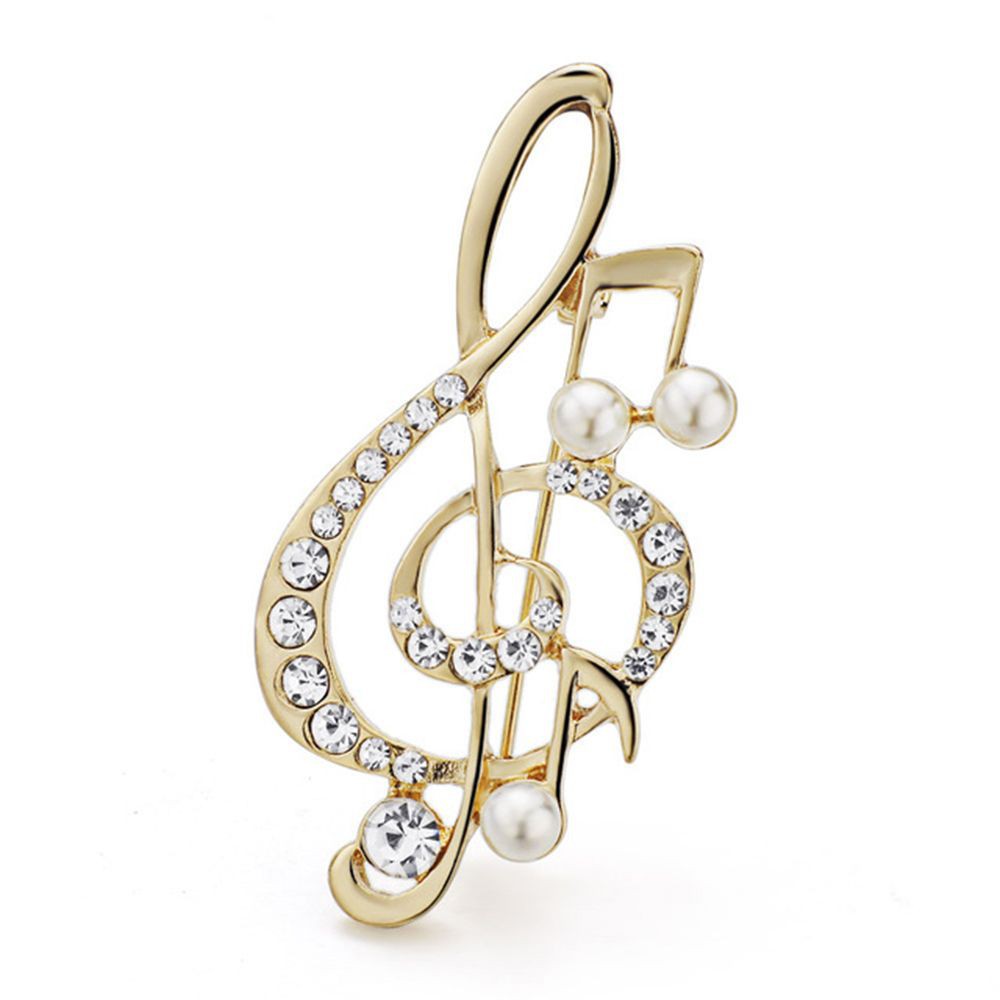 Ghim cài áo thiết kế nốt nhạc khảm đá phối ngọc trai sang trọng thời trang