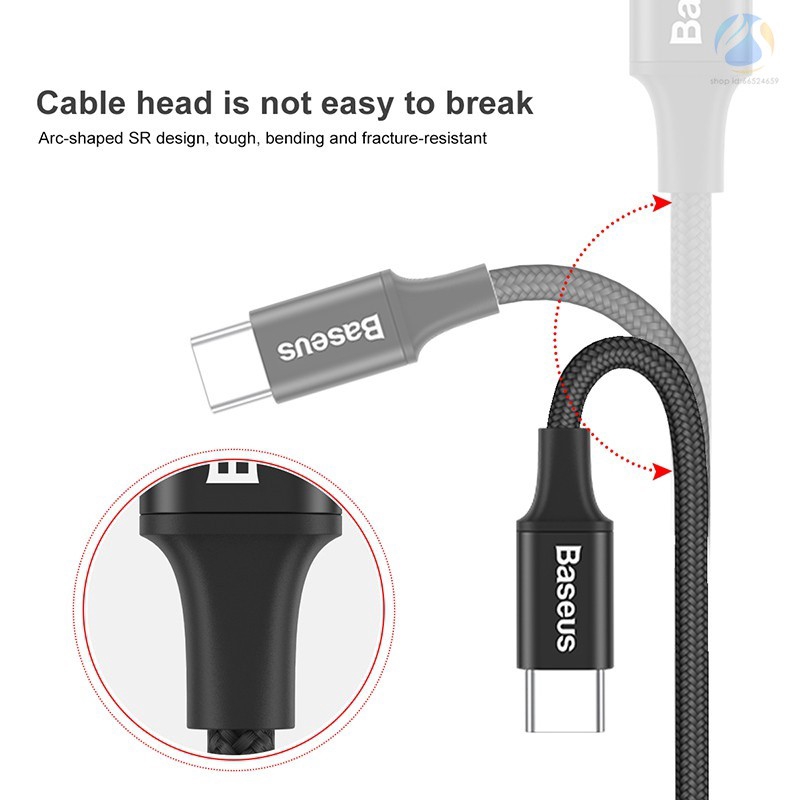 Cáp Sạc Nhanh Baseus USB Type-C 2.0A Có Đèn LED Cho Samsung S8 Xiaomi