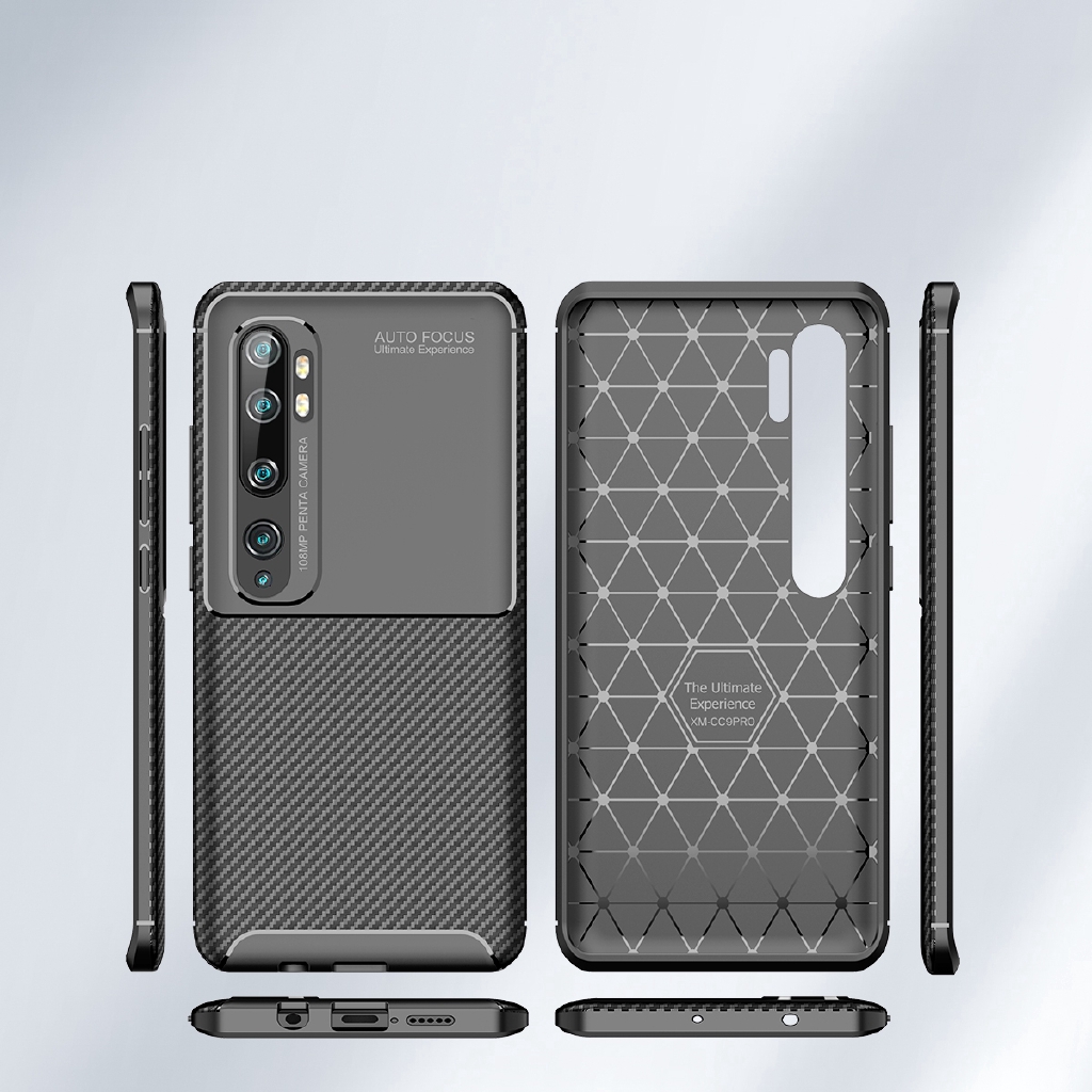 Ốp điện thoại silicone mềm phối họa tiết carcon cho Xiaomi Redmi Note 10 Mi CC9