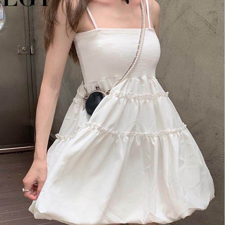 Đầm hai dây IELGY chiết eo phong cách Hàn Quốc thời trang mùa hè cho nữ