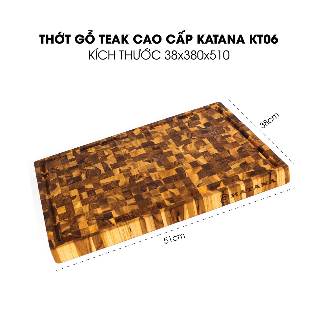 Thớt vuông KATANA gỗ Teak đầu cây cao cấp cỡ lớn - KT06