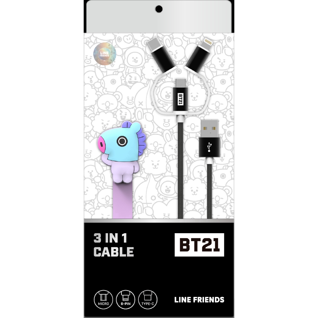 A133 ❤️ PUNIQ SPACE on hand 100% official BT21 BTS original authentic  3 IN 1 CHARGER CABLE Dây Cáp Sạc 3 Trong 1  Chính Hãng