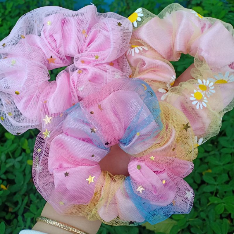 Cột tóc vải scrunchie cầu vòng 2 lớp