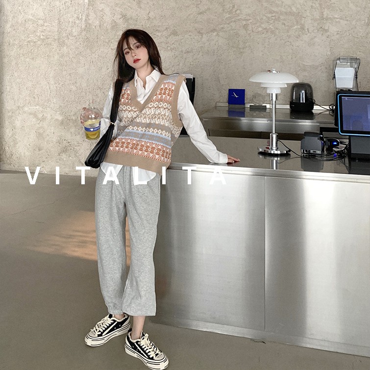 Áo gile len form rộng chất dệt kim họa tiết thổ cẩm Style Ulzzang Vitalita GL02 | WebRaoVat - webraovat.net.vn