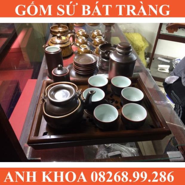 (MẪU MỚI) Ấm chén kim sa nắp lõm Bát Tràng - Gốm sứ Bát Tràng Anh Khoa