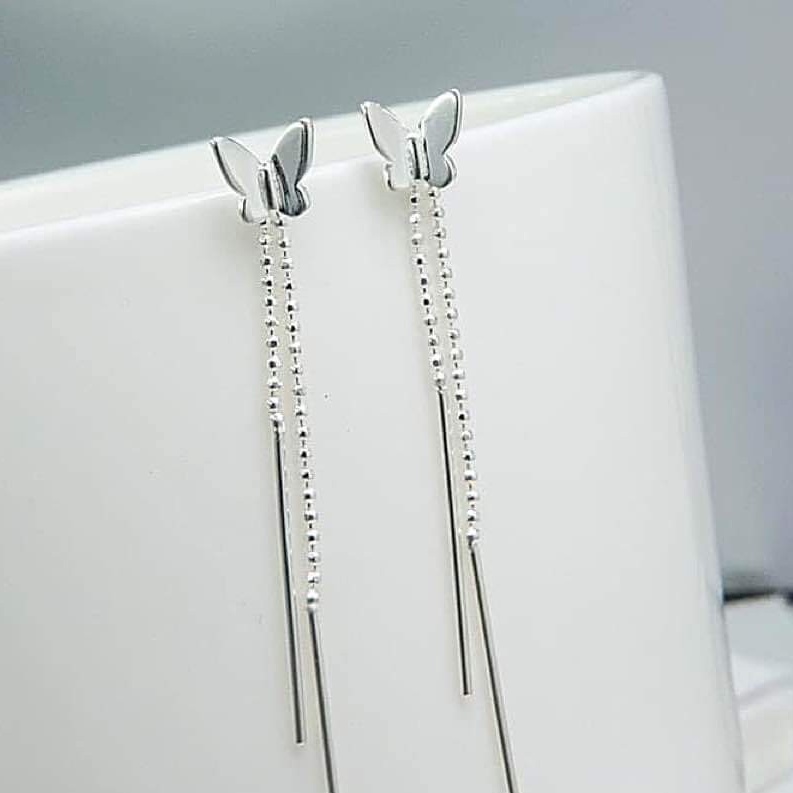 Bông tai bạc 925 bông Cánh bướm xinh dáng dài