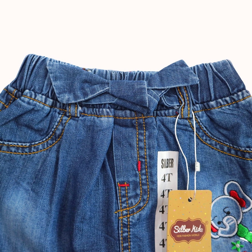 Quần Short Váy Bé Gái 1128kg Thêu Voi Phối Nơ Eo Xinh Xắn SILBER KIDS