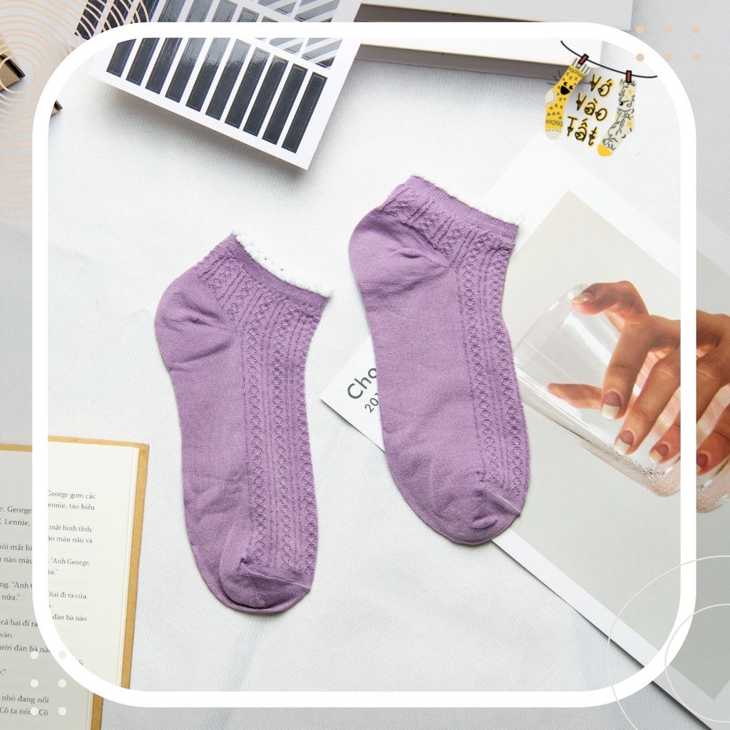 TẤT VỚ NỮ CỔ NGẮN TRƠN GÂN CÙNG MÀU NỔI DỌC