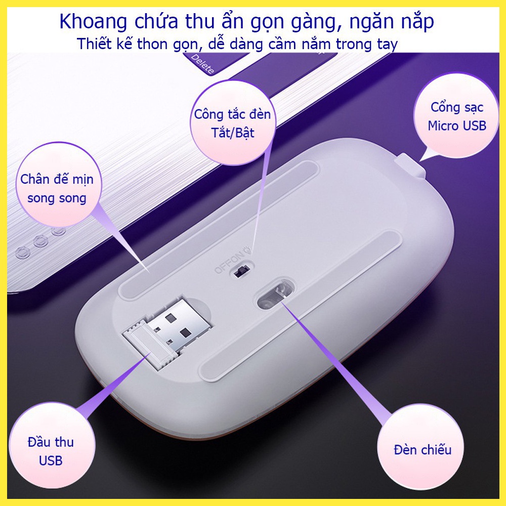 Chuột Không Dây A2 Phiên Bản Nâng Cấp Có Đèn Led Cho Máy Tính PC Latop Macbook – Kết Nối Bluetooth USB 2.4G Nút Chống Ồn