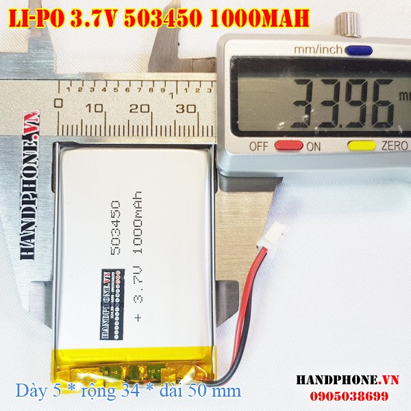 Pin sạc Li-Po 3.7V 1000mA 503450 (Lithium Polyme) cho Loa Bluetooth, Camera hành trình, khoá vân tay, định vị GPS