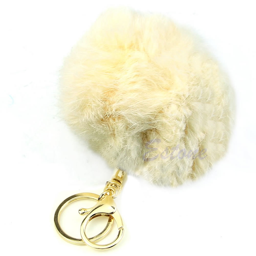 Móc Khóa Hình Cục Bông Lông Thỏ Xinh Xắn