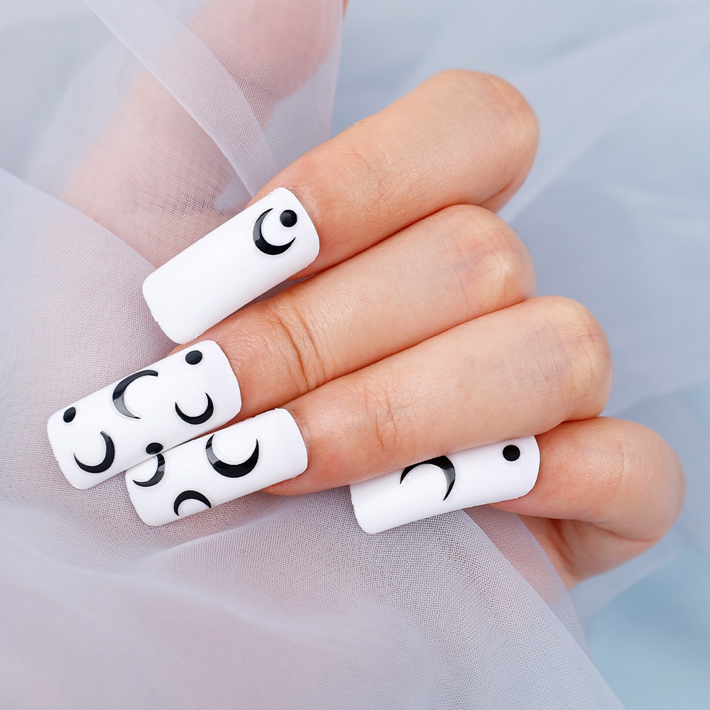 1 Tờ Miếng Dán Móng Tay Chuyển Nước Hình Trăng Lưỡi Liềm 3D Siêu Mỏng Màu Trắng Đen