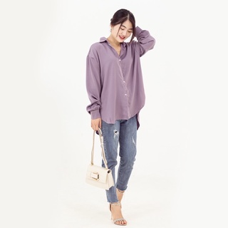 [Trend 2021] Áo sơ mi form rộng dáng xuông lụa tăm cao cấp thiết kế Made in Vietnam | Tím Pastel