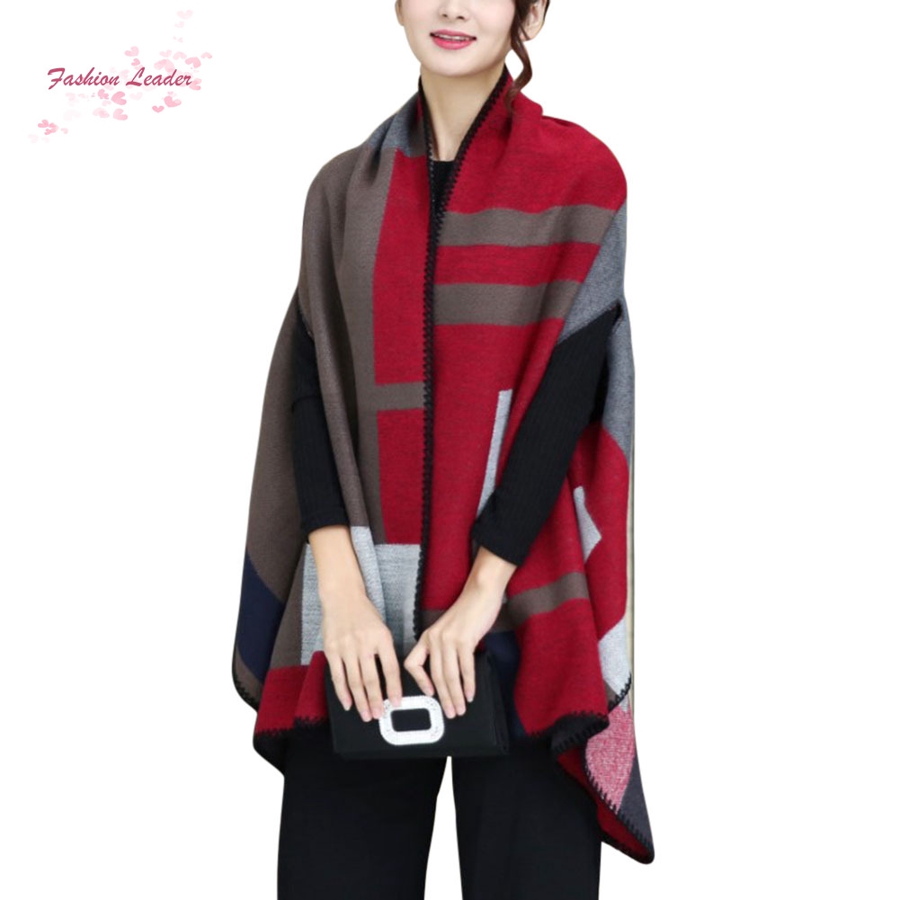✽FL✽Women Faux Cashmere Scarf Poncho Cape Wrap Patchwork Plaid S | BigBuy360 - bigbuy360.vn