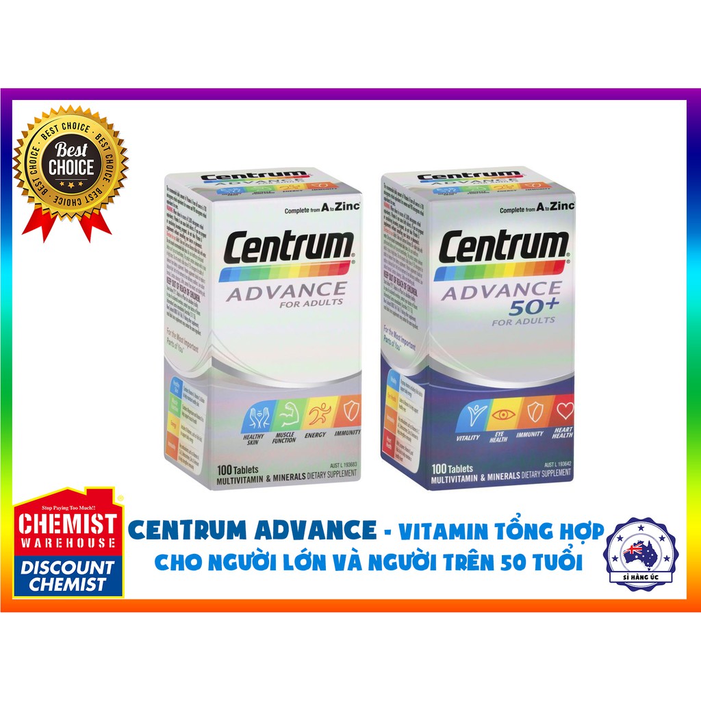 Vitamin tổng hợp cho người lớn và người trên 50 tuổi Centrum Advance