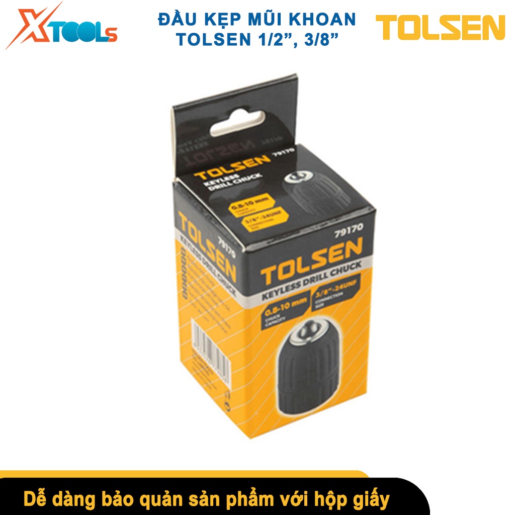 Đầu kẹp mũi khoan tự động không chìa Tolsen, đầu khoan không chìa tương thích nhiều loại mũi khoan size 3/8&quot;[CHÍNH HÃNG]