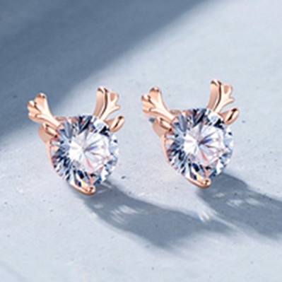 Bông Tai Mạ Bạc 925 Hình Gạc Hươu Phong Cách Giáng Sinh