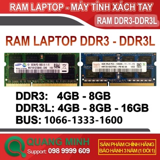 [Mã ELAUG giảm 6% đơn 50K] Ram Laptop DDR3 (PC3) 4Gb 8Gb Bus 1066/1333/1600 hàng tháo máy zin, Bảo Hành 3 Năm
