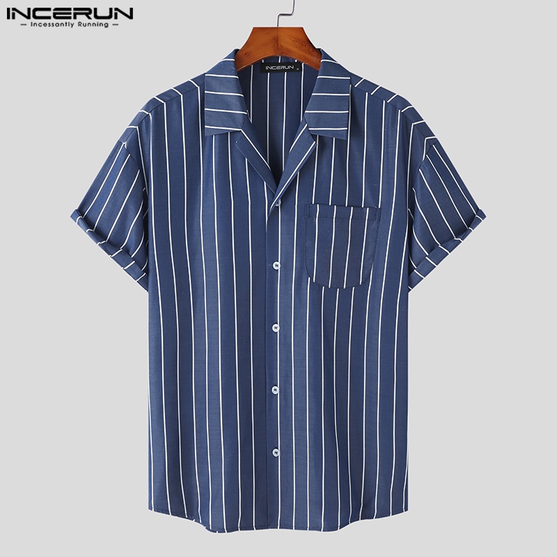 Áo sơ mi INCERUN tay ngắn kẻ sọc thông minh cho nam