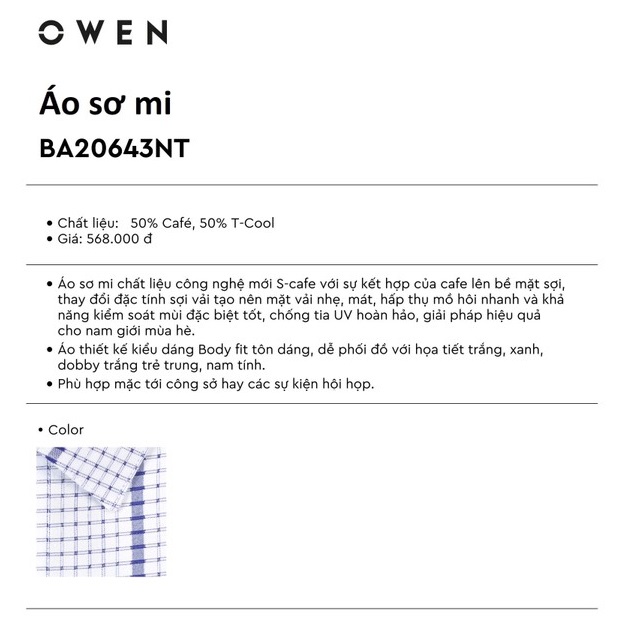 Áo Sơ Mi Nam Ngắn Tay Owen BA20643NT Somi Cộc Tay Công Sở Cao Cấp Màu Trắng Kẻ Sọc Xanh Chất Cafe Dáng Body Fit Tà Bằng | BigBuy360 - bigbuy360.vn