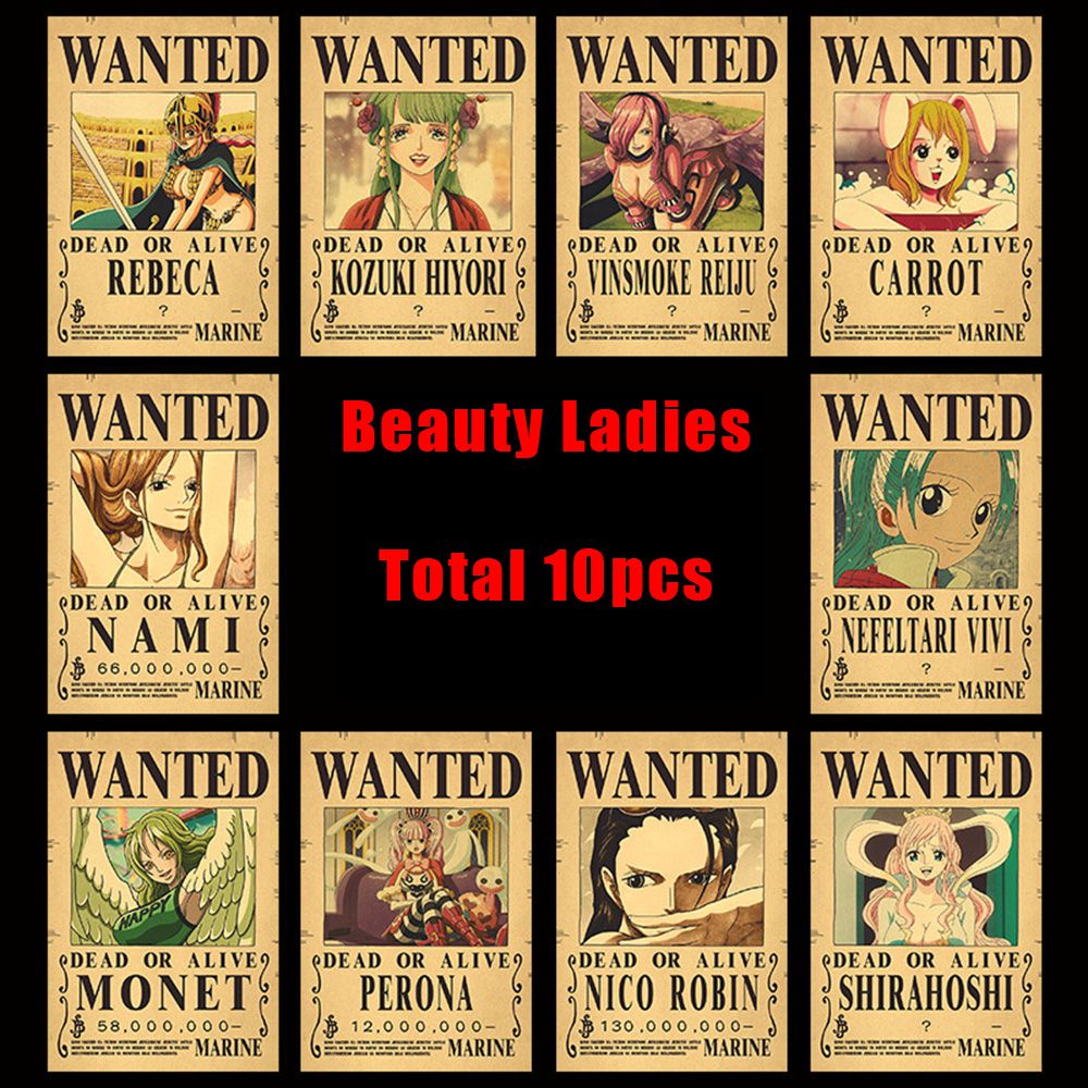 Set 10 áp phích trang trí phòng khách hình các nhân vật trong anime One Piece phong cách vintage