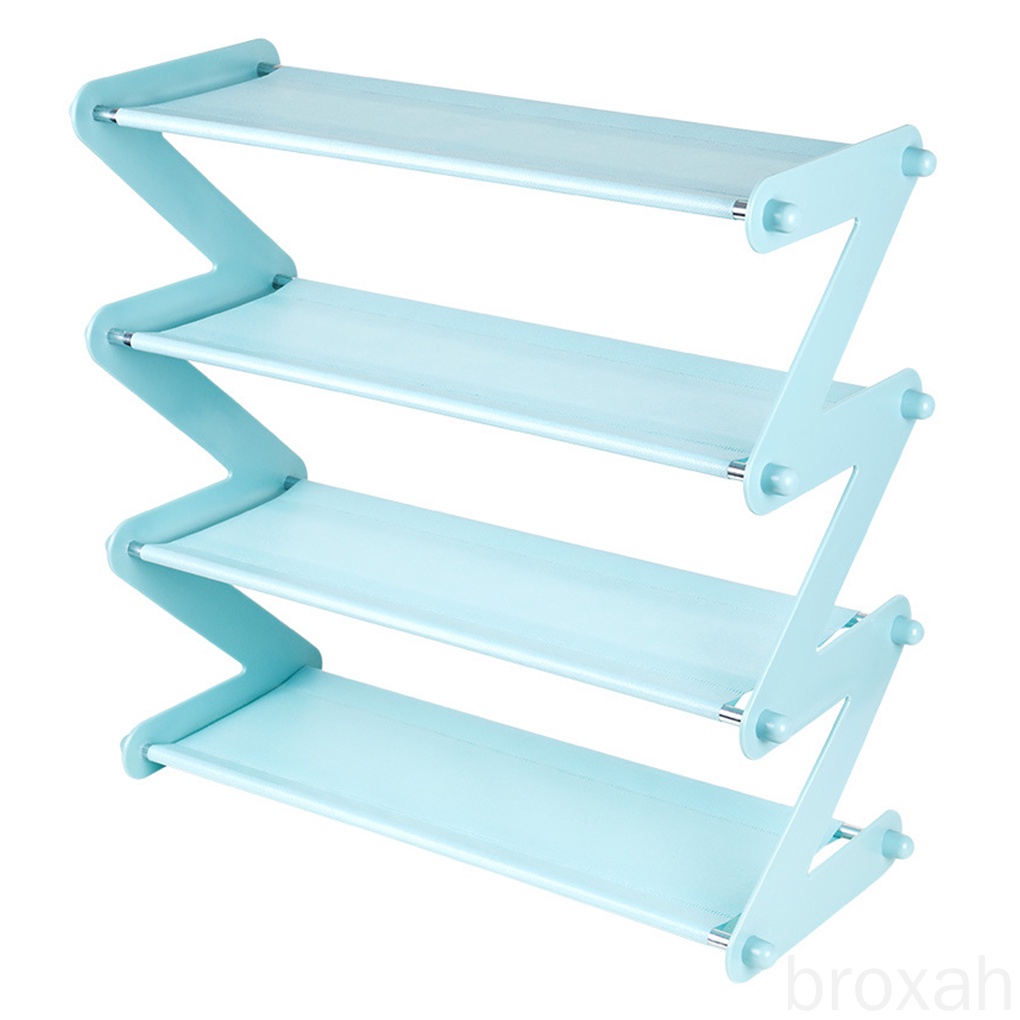 Shoes Rack 4 Tiers Shoes Holder Z Shape Metal Plastic Storage Organizer for Home Dormitory broxah