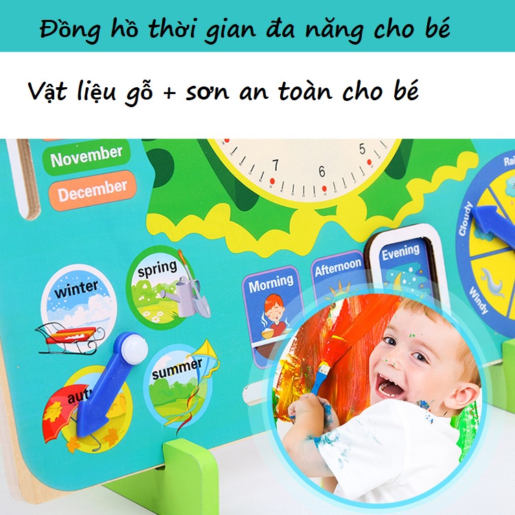 Đồng hồ đa nằng hình chú Ếch xanh giáo cụ montessori  7 chức năng trong 1