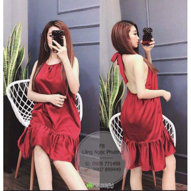 Đầm yếm phi lụa có mút ngực-hình thật cuối album